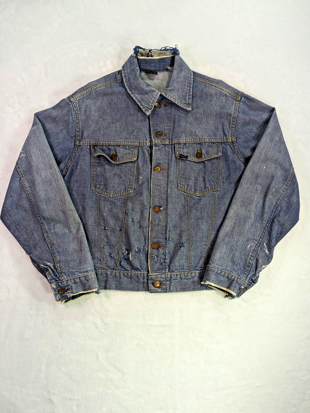 VTG 60s Sears Roebucks Selvedge Denim Jacket 46R Thrashed Distressed Workwear